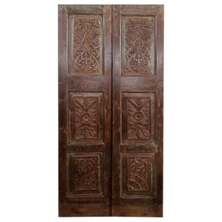 Consigned Antique Carved Door Wooden Double Doors Sliding Barn Doors 80