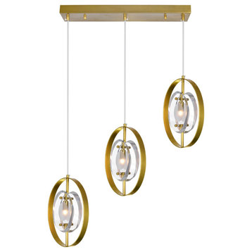 Iris 3 Light Island with Pool Table Chandelier with Brass Finish