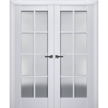 Interior French Double Doors 60 x 96, Veregio 7412 White & Frosted Glass