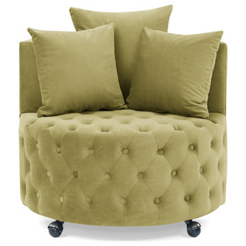 Gewnee Velvet Upholstered Swivel Chair, Khaki