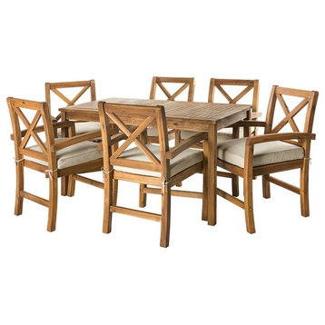 Pemberly Row Acacia Wood Patio 7-Piece Dining Set in Brown