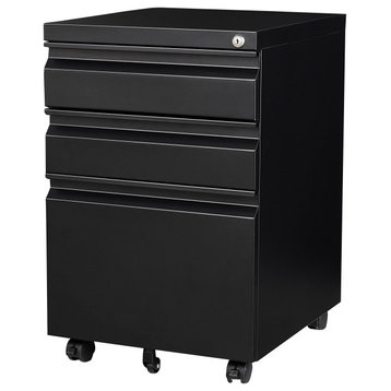3 Drawer Mobile File Cabinet Under Desk Storage File Cabinets, Black