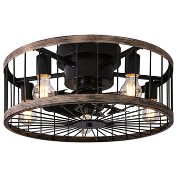 Farmhouse Cage Ceiling Fan With Light Rust Wood Ceiling Fan Lamp With Remote