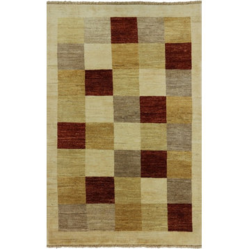 4x6 Geometric Gabbeh Hand Knotted Area Rug, P4192