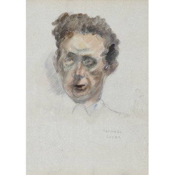 Raphael Soyer, Untitled 13, Portrait Of A Man, Pencil And Watercolor