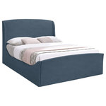 Meridian Furniture - Tess Velvet Upholstered King Bed, Blue, Queen - Snuggle up in sophisticated style when you bring home this blue Tess queen-sized bed. This bed checks all the boxes when it comes to elegance and refined living, with its soft blue velvet fabric upholstery and curvy shape. A tall headboard gives the bed a commanding presence in your room, ensuring it's the center of attention.
