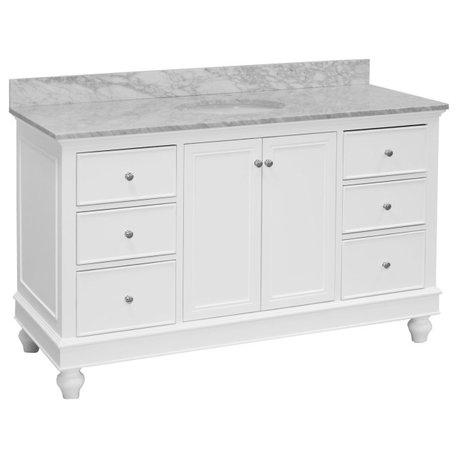 Bella 60" Bathroom Vanity, White, Carrara Marble, Single Vanity