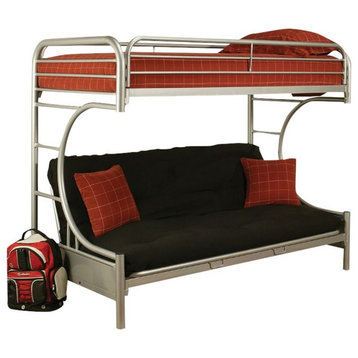 Pemberly Row Twin XL over Queen and Futon Bunk Bed in Silver