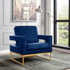Noah Velvet Accent Chair, Navy, Gold Base