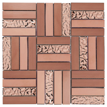 Modket Rose Gold Copper Glass Parquet Mosaic Tile Kitchen Backsplash TDH269RG
