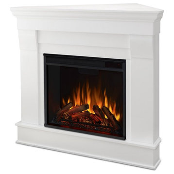 Bowery Hill Contemporary Solid Wood Electric Corner Fireplace in White
