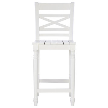 Linon Asher 24.25" Wood Farmhouse Counter Stool with X Back Plank Seat in White