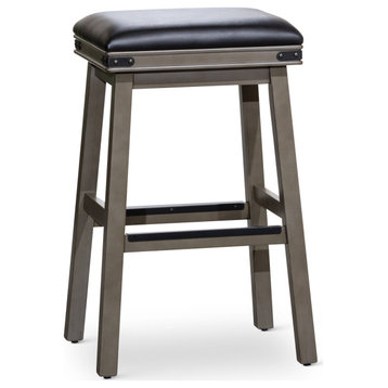 DTY Indoor Living Cortez 30" Bonded Leather Bar Stool, Weathered Gray, Black Leather
