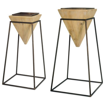 Planter, 2-Piece Set, 28.25"H, 32.75"H Metal/Wood