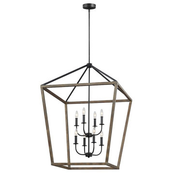 8-Light Chandelier, Weathered Oak Wood/Antique Forged Iron