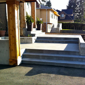 Front Entry: View from driveway grade looking up to the front steps.