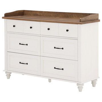 Multipurpose Dresser, 6 Storage Drawers & Changing Top With Raised Edges, White