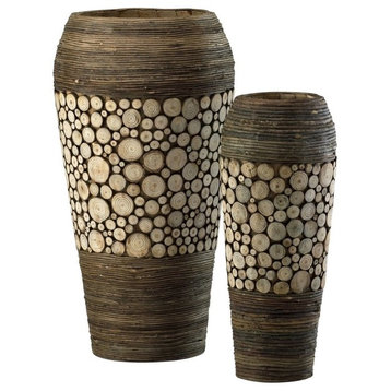 Wood Slice Oblong Vases, Set of 2