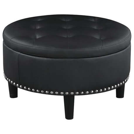 Coaster Jace Faux Leather Upholstered Tufted Storage Ottoman Black