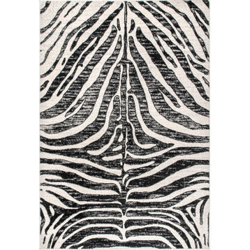 nuLOOM Royal Zebra Striped Animal Prints Contemporary Area Rug, Black, 6'7"x9'
