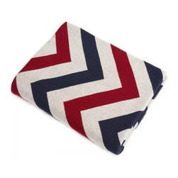 Red/Navy/Ivory Chevron Cotton Blanket - Blankets