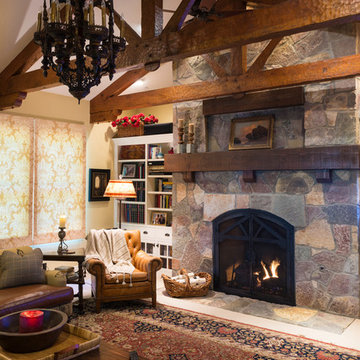 Hand Distressed Beams Featured in Family Room