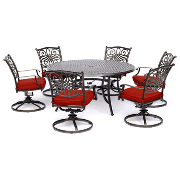 Traditions 7-Piece Dining Set With 60" Round Cast-top Table, Red