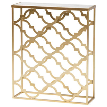 Gilla Contemporary Gold Finished Metal Console Table With Marble Tabletop