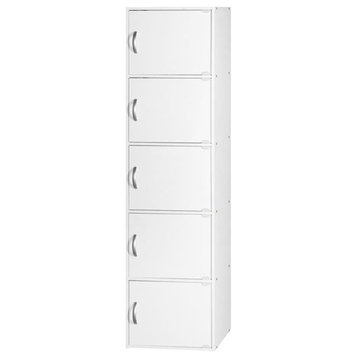 Hodedah 5 Shelf 5 Door Multi-Purpose Wooden Bookcase in White Finish