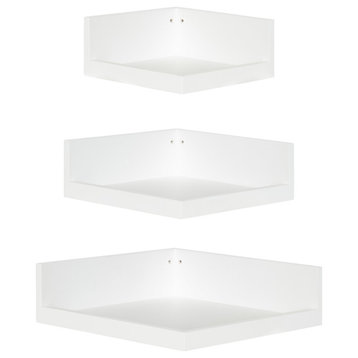 Levie Corner Shelf Set, White 3 Piece