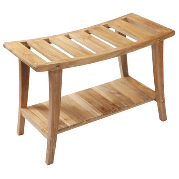 Nordic Style Solid Teak Asian Style Bench with Shelf