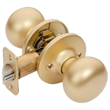 Bedford Series Satin Brass Door Knobs, Passage (Hall/Closet