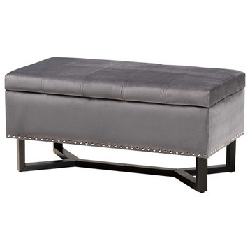Melynda Modern Contemporary Velvet Upholstered Storage Ottoman, Gray/Dark Brown