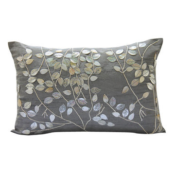 Artiwa Silk Couch Bed Decorative Throw Cushion Cover Floral Striped for Couch Bed Sofa Gray Silver 16x16