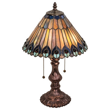 19 High Tiffany Jeweled Peacock Accent Lamp