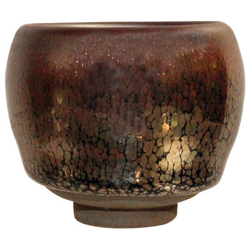 Chinese Handmade Jianye Clay Bronze Black Glaze Decor Teacup, 2-Piece