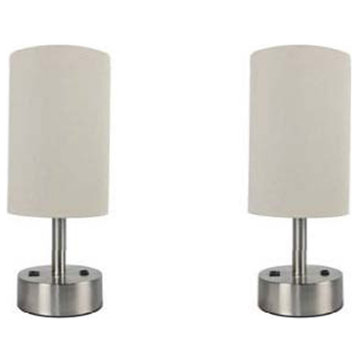 Contemporary Metal Task Lamp With Usb Port, Set of 2, Brushed Steel