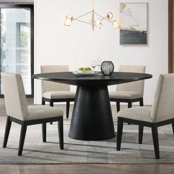Jasper 5Pc 59" Contemporary Round Dining Table Set with Beige Fabric Chairs