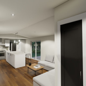 Knightway Mobile Home Reno. Living Room Interior Design, Floor Plan, 3D Visualiz