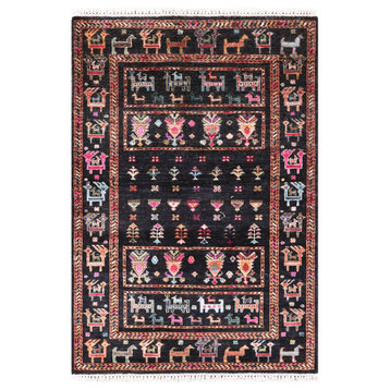 3' 3" X 4' 8" Tribal Persian Gabbeh Hand Knotted Wool Rug Q10074