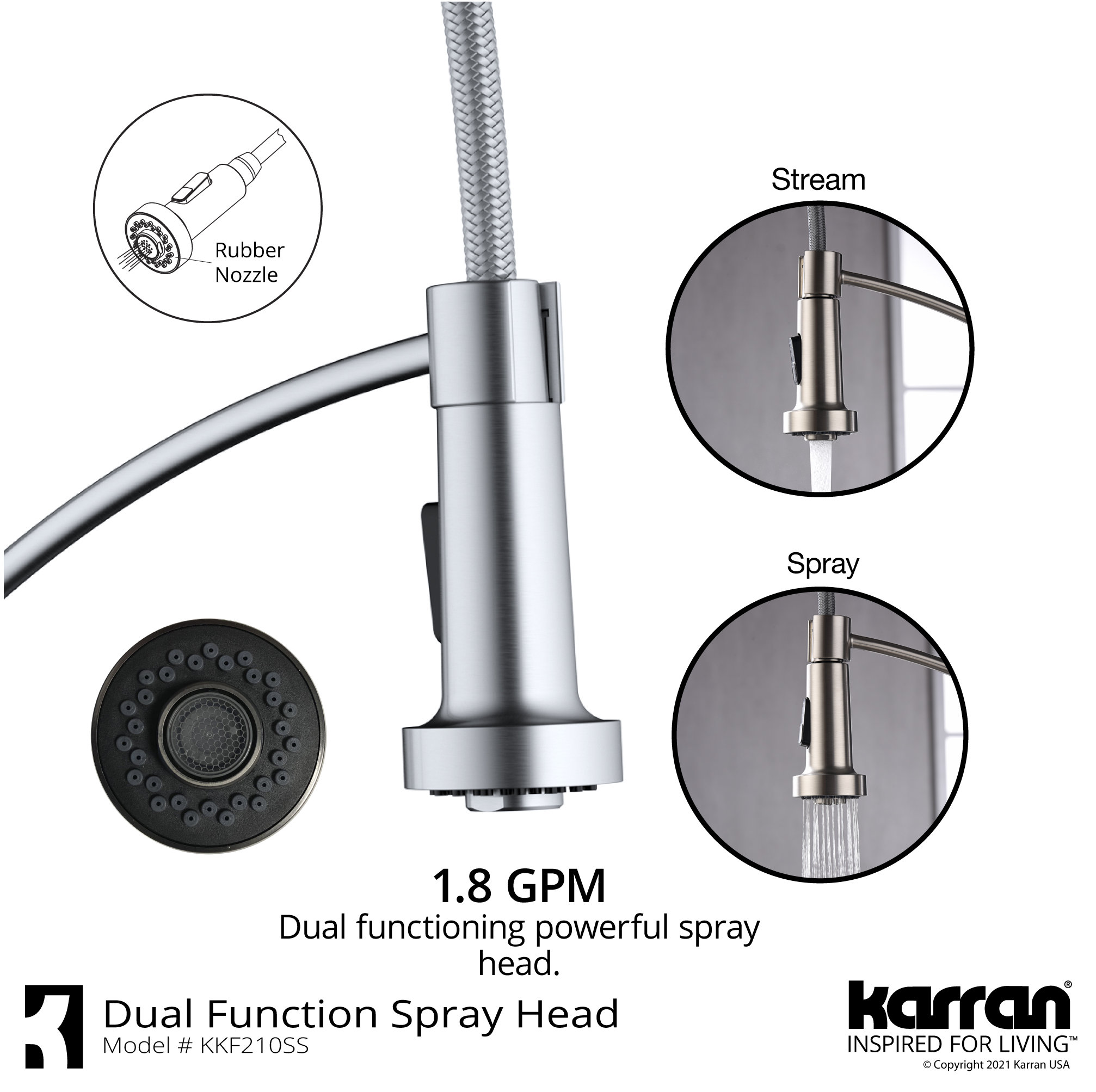Karran 1-Handle Pull-Down Kitchen Faucet With Soap Dispenser, Stainless Steel