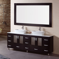 72 inch Contemporary Double Sink Bathroom Vanity Set Matching Framed Mirror - Bathroom Vanities And Sink Consoles