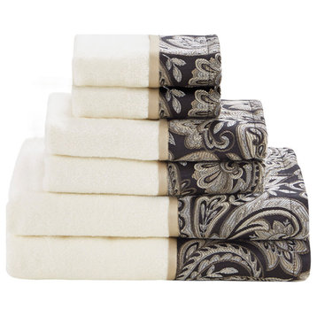 Madison Park Aubrey 6 Piece Jacquard Towel Set Bath Towel, Black