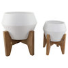 10" & 8"Openning Ceramic Plant Pot On Wood Stand,Set Of 22