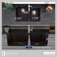 Karran Undermount Quartz 32" 60/40 Double Bowl Kitchen Sink, Brown