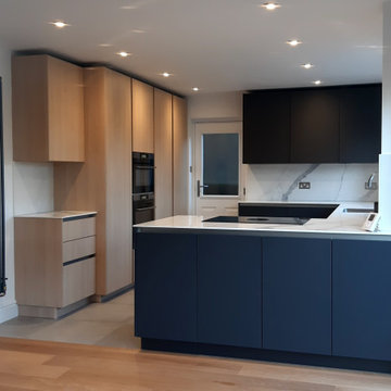 Open plan kitchen - matt graphite and light oak