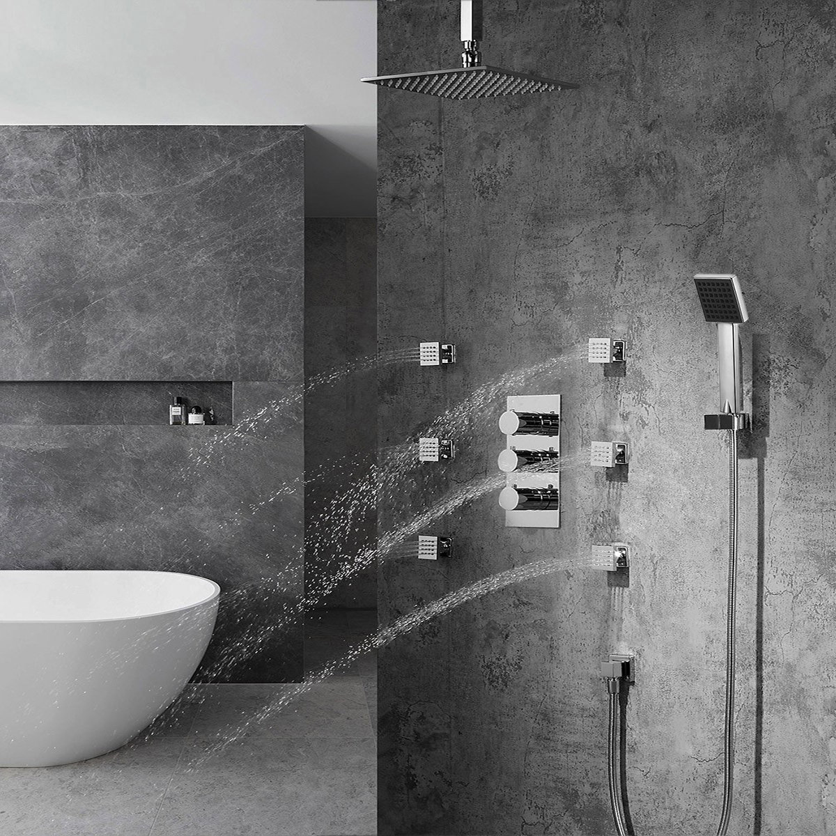 Trialo Solid Brass Color Changing Water Powered LED Shower Body Jets ...