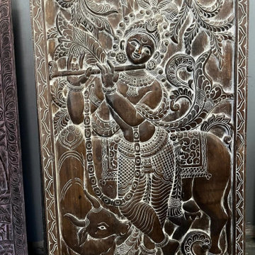 Vintage Wood carving Indian Art Wall panel