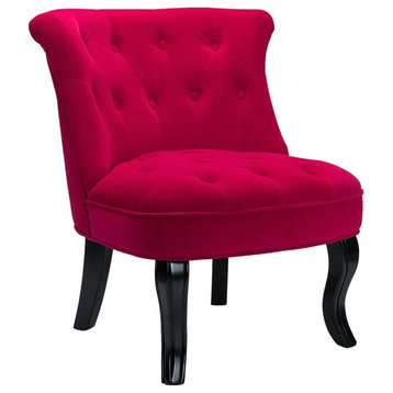 Set of 2 Accent Chair, Armless Button Tufted Seat With Curved Back, Red