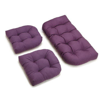 U-Shaped Twill Tufted Settee Cushion Set, Set of 3, Purple